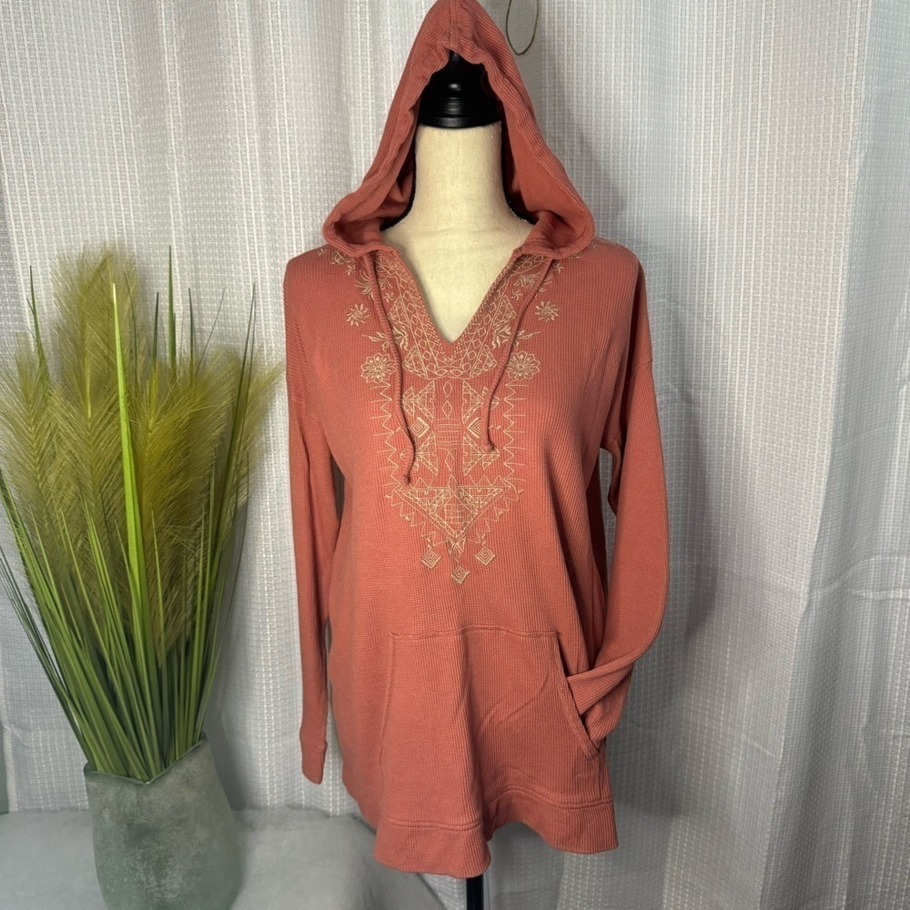 J Jill Size Small Tall Women’s Long Sleeve V Neck Embroidered Hoodie